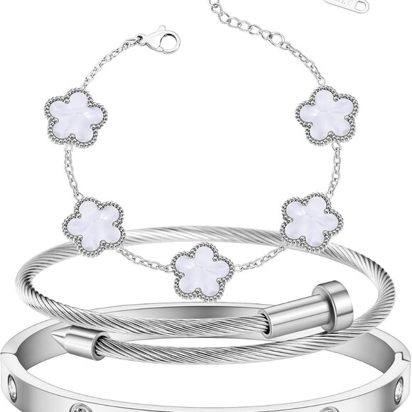 Gold Plated Women’s Bracelet Set with Cubic Zirconia Gift for Her - Picture 1 of 7